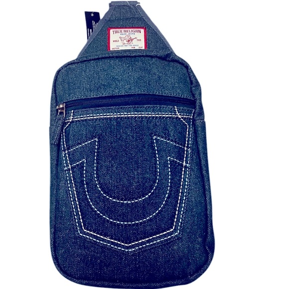 True Religion Handbags - True Religion Unisex Indigo Blue Denim Grohl Sling Bag New With Tags